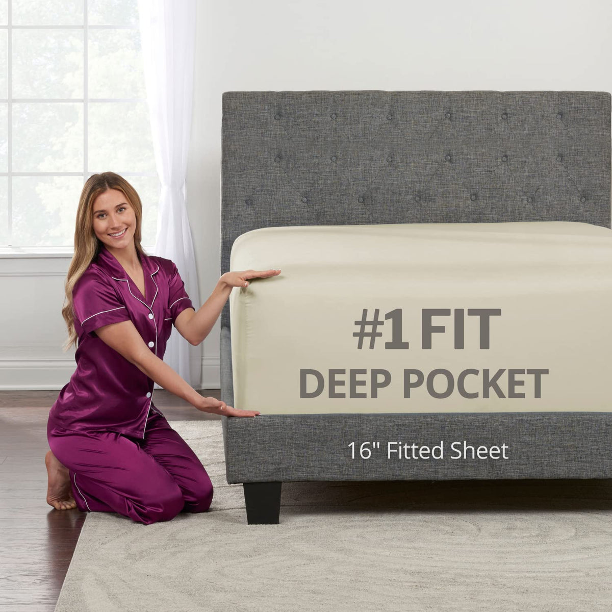 Full Fitted Sheet Only - Real [16-Inch] Extra Deep Pocket Full Size Fitted Sheet - Your Perfectly-Fit Fitted Sheet For 14   -18