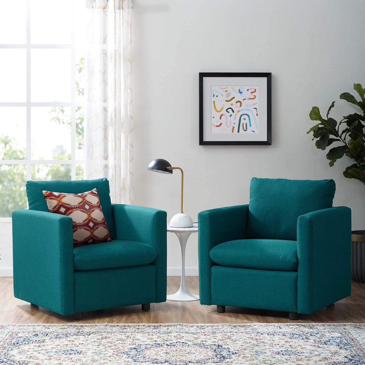 Modway Activate Upholstered Fabric Sofa, Armchair - Set Of 2, Teal