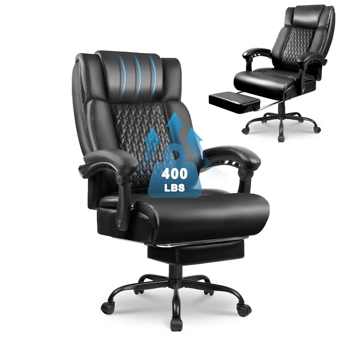 Vitesse Executive Heavy Duty Office Chair With Foot Rest, Ergonomic High Back Computer Gaming Chair, Big And Tall, 400Lbs, Lumba