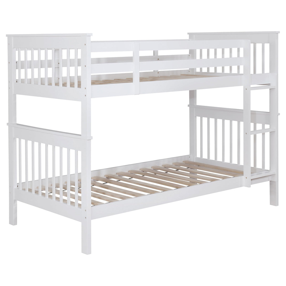 Coaster Home Furnishings Chapman Transitional Wood Twin Over Twin Size Bunk Bed Frame with Ladder and Guardrails Fully Slatted Mattress Ready Foundation White 460244N