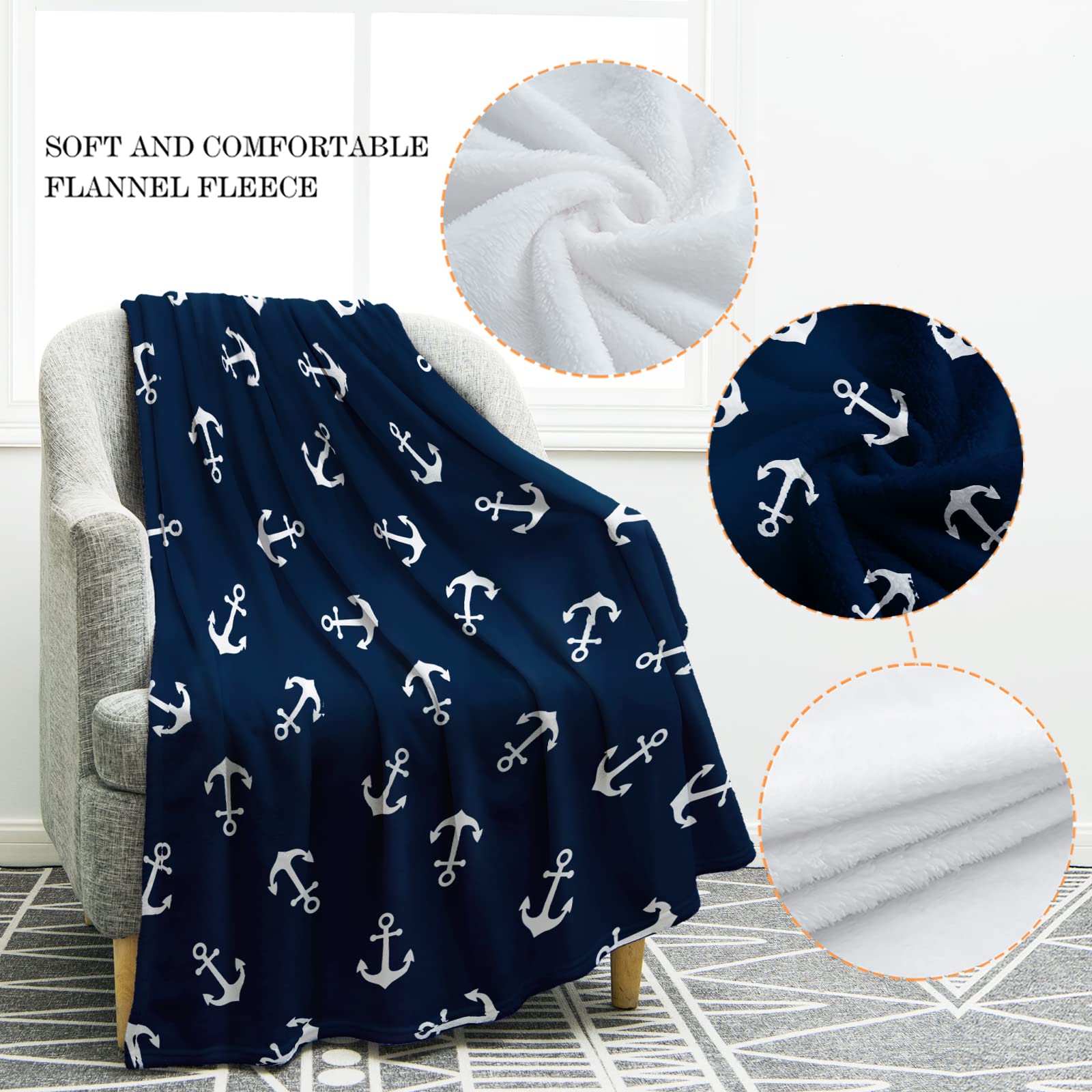 Jekeno Nautical Anchor Blanket Gifts For Men Women Kids Boys Birthday Christmas For Dad Husband Son Fathers Day Presents Sea Adv