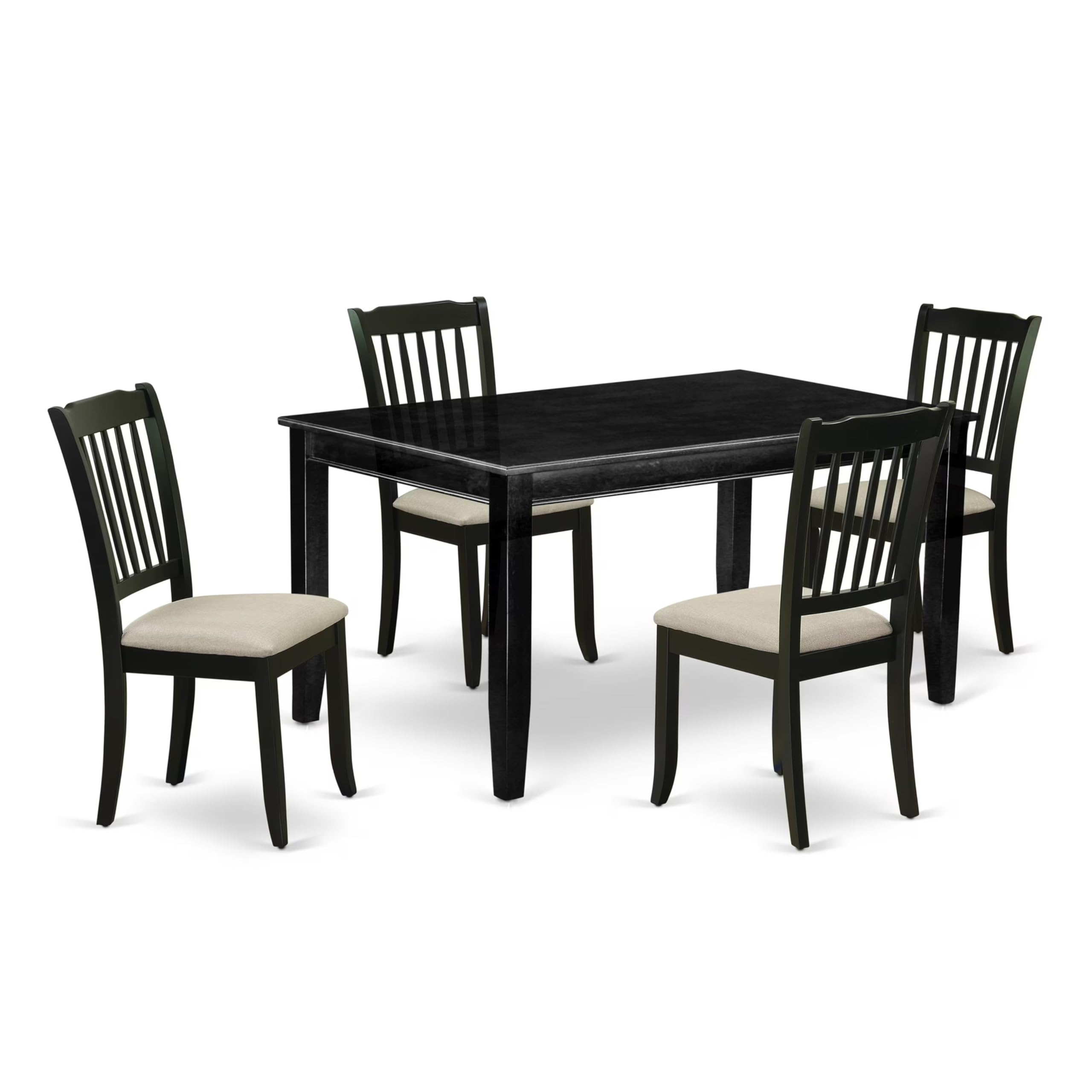 East West Furniture Duda5-Blk-C 5 Piece Dining Room Furniture Set Includes A Rectangle Kitchen Table And 4 Linen Fabric Upholstered Dining Chairs, 36X60 Inch, Black