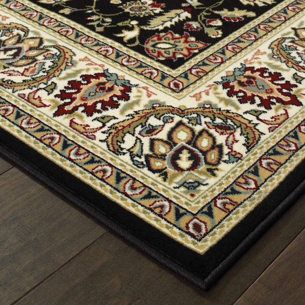 HomeRoots 509105 10 x 13 ft. Black & Ivory Oriental Power Loom Stain Resistant Rectangle Area Rug