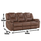 Steve Silver Katrine Reclining, Chestnut Brown Faux-Leather, Padded Armrests, Raised Headrest, Sinuous Spring Construction Sofas, 83.5 x 36 x 39