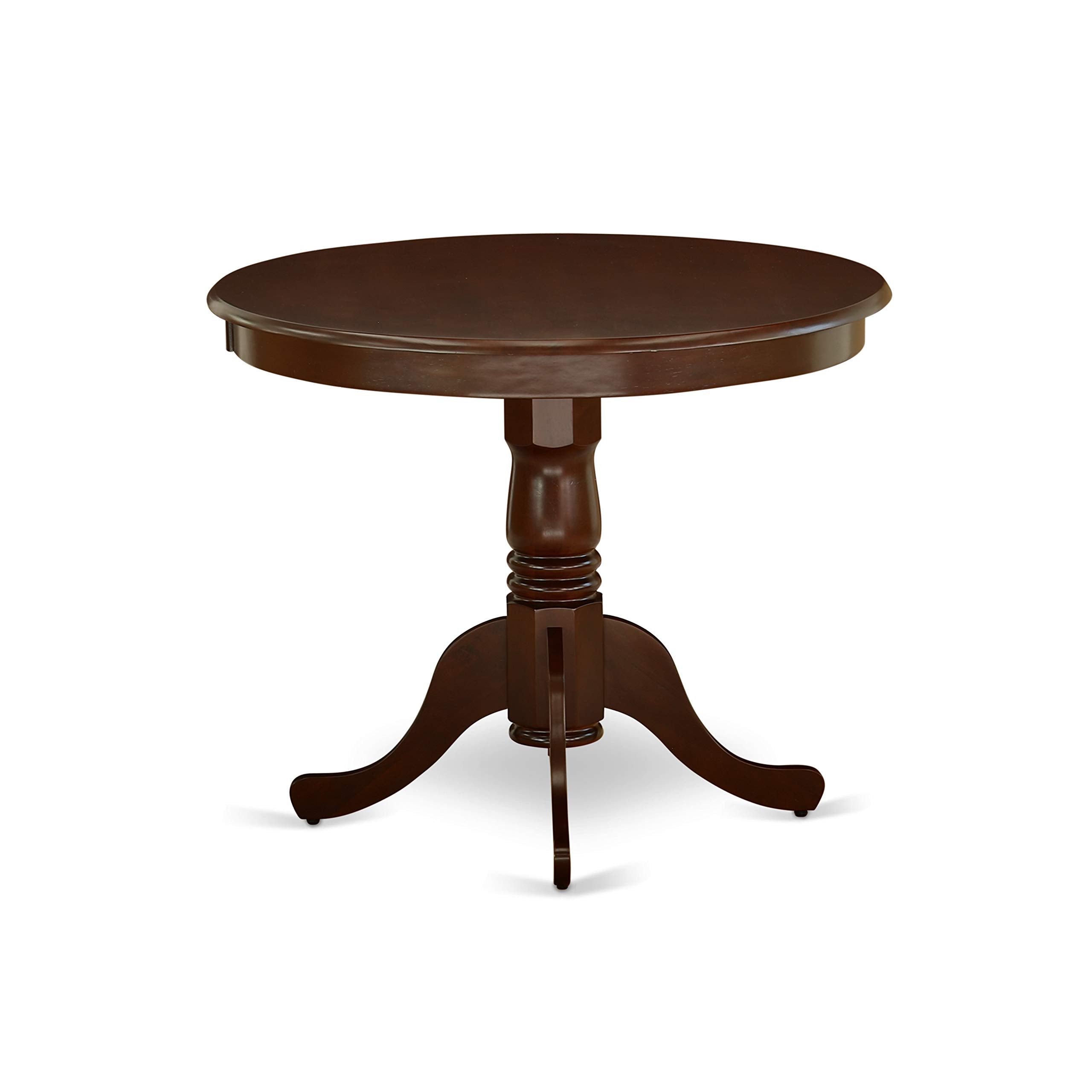 East West Furniture Anno5-Mah-W 5 Piece Dining Set Includes A Round Dining Room Table With Pedestal And 4 Wood Seat Chairs, 36X36 Inch, Mahogany