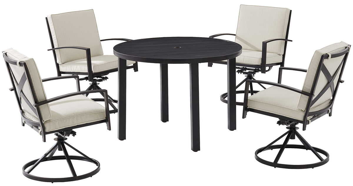 Crosley Furniture Kaplan 5-Piece Outdoor Dining Set for 4, Round Patio Table and Chairs for Backyard, Deck, Oiled Bronze with Oatmeal Cushions