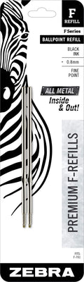 Zebra F-Series Ballpoint Stainless Steel Pen Refill, Fine Point, 0.8Mm, Black Ink, 2-Count