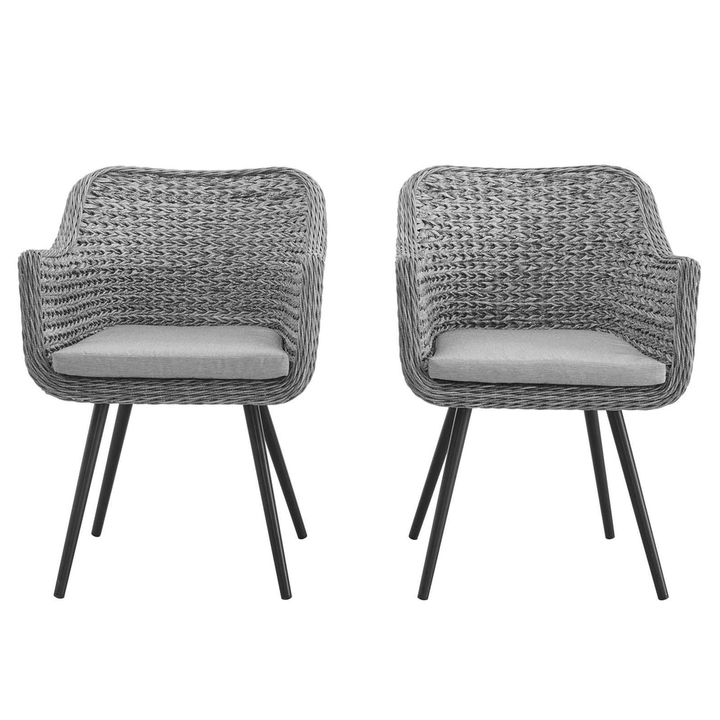Modway EEI-3181-GRY-GRY-SET Endeavor Outdoor Patio Wicker Rattan Dining Armchair, Set of 2, Gray