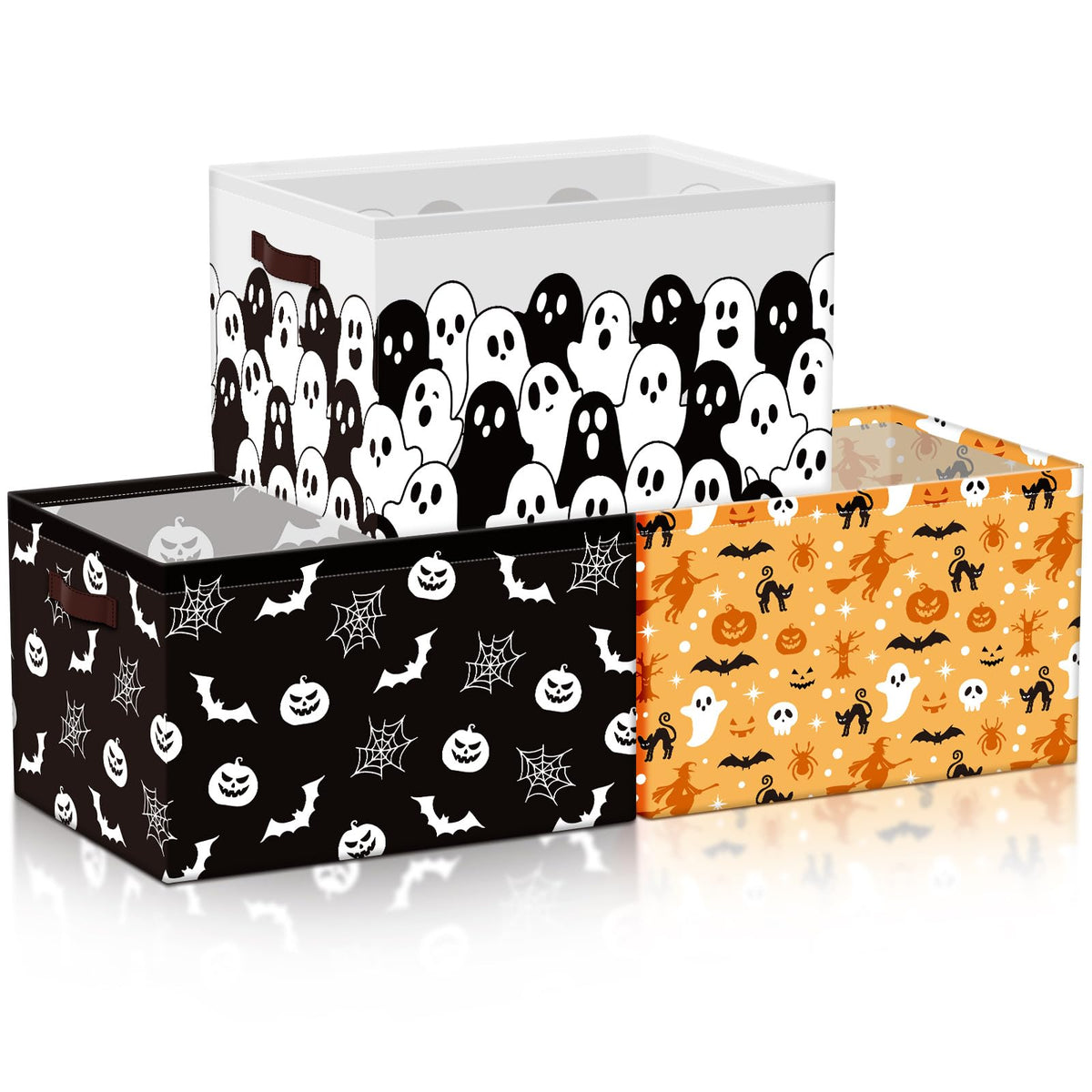 Boao 3 Pack Halloween Ghost Basket with Handles Collapsible