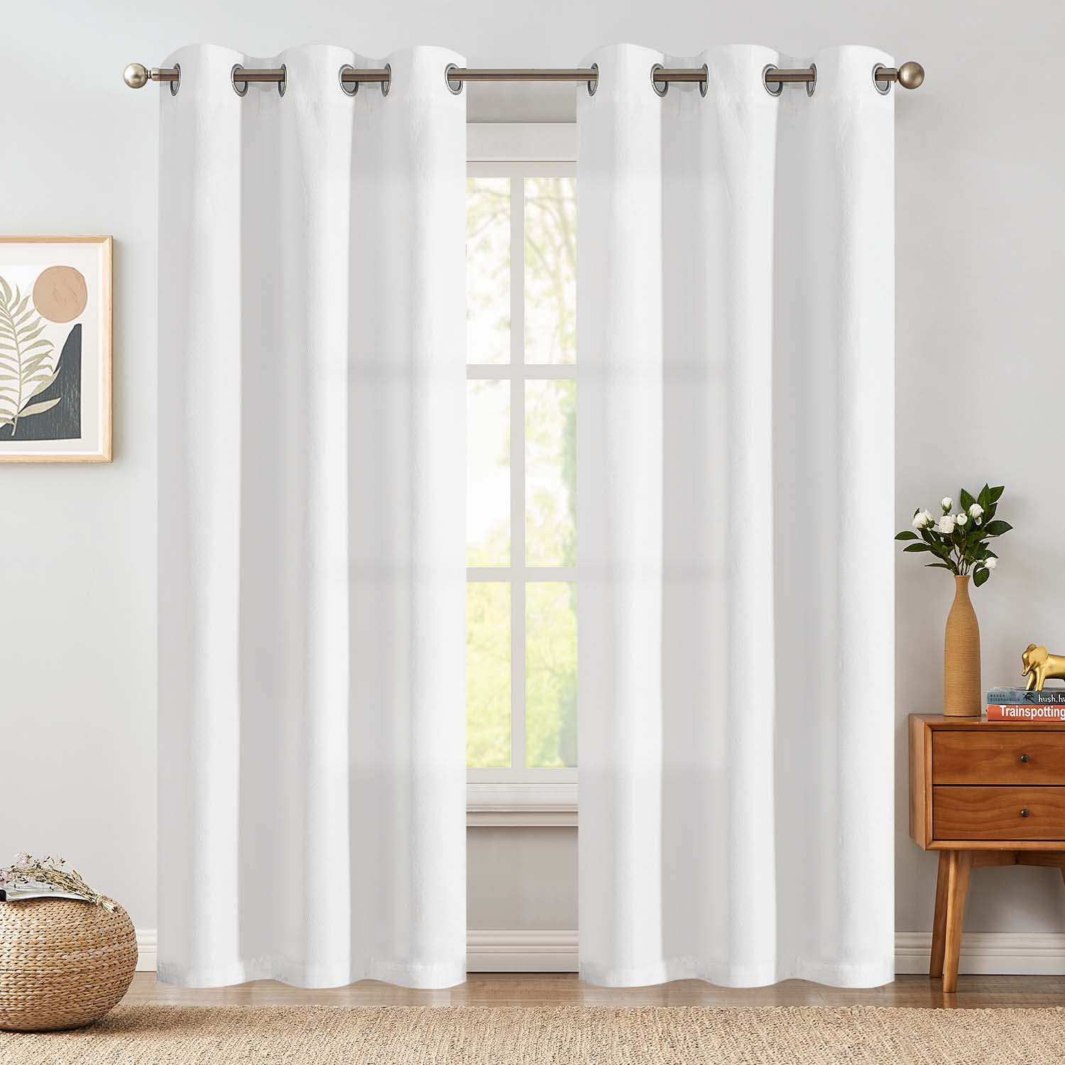 Jinchan Linen Fabric Curtain Room Darkening Thermal Curtains Window Treatment For Bedroom 84 Inch Long Thermal Insulated Living Room Curtain White 1 Panel