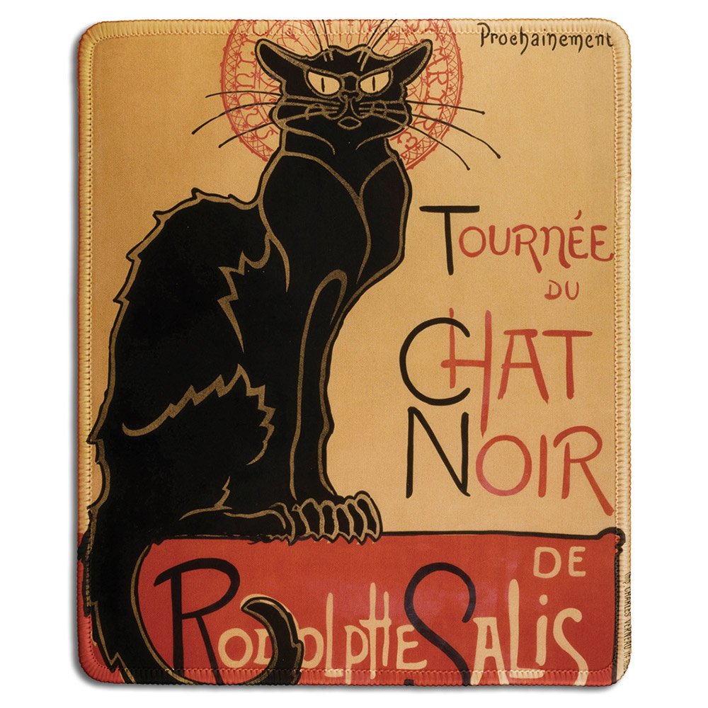 Dealzepic - Art Mousepad - Natural Rubber Mouse Pad With Famous Classic Vintage Black Cat Poster Tour Of Rodolphe Salis' Chat No