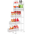 Kingrack 5 Tier Slim Rolling Cart With Drawer, Metal Utility Storage Cart | 4 PullOut Baskets, Lockable Wheels, Narrow Space Tr