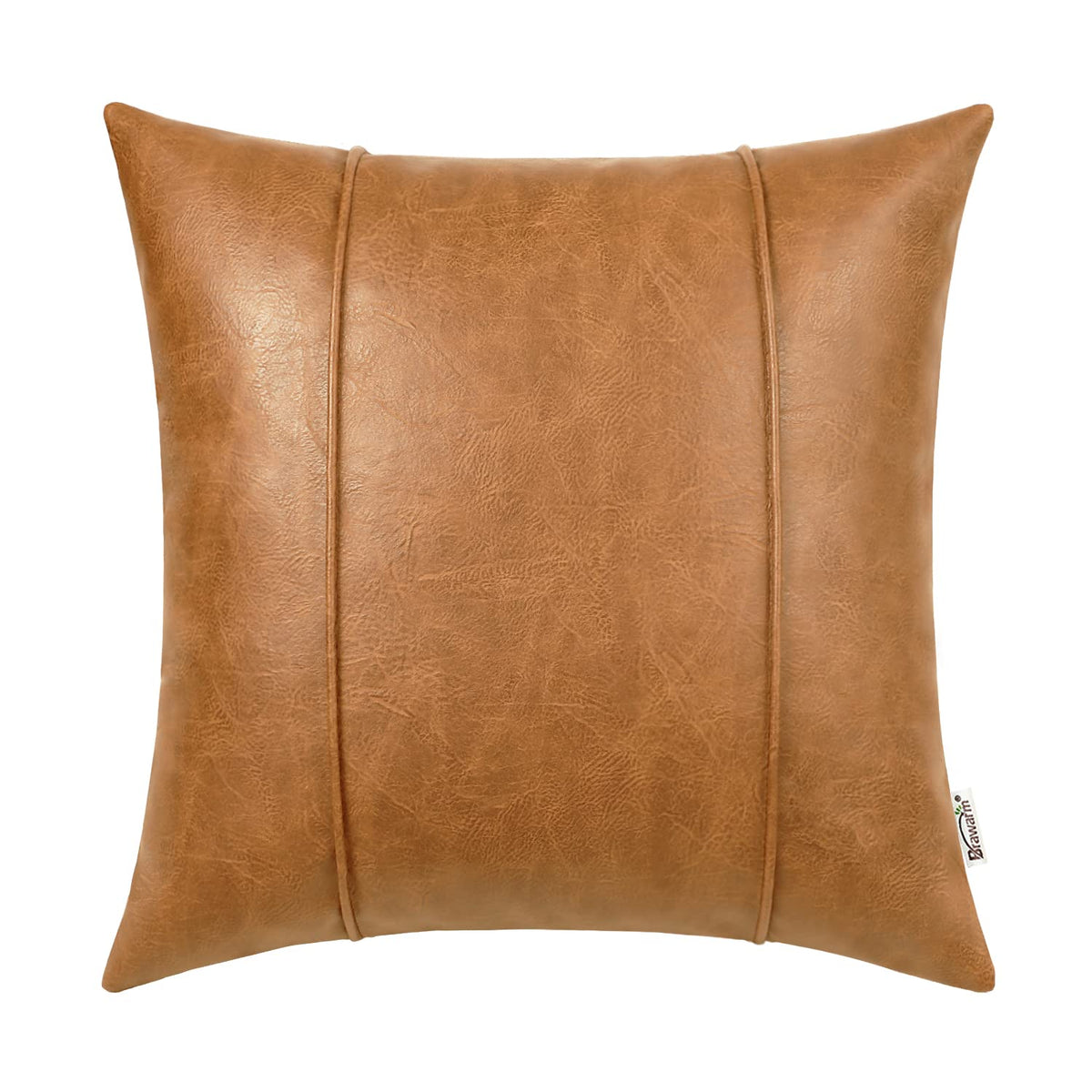 Brawarm Tan Leather Throw Pillow Covers 16 X 16 Inches - Faux Leather Pillow Cover With Piping, Hand Stitched Leather Throw Pill