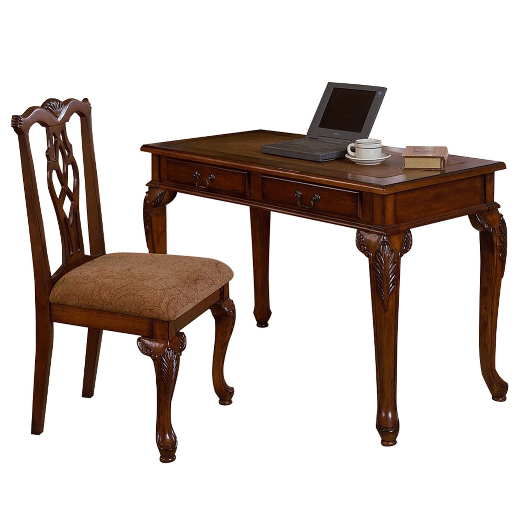 HomeRoots Brown/Dark Walnut Wood Classic Dark Walnut Office and Home Two Piece Desk Set