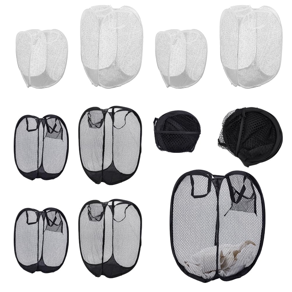 GOMAKERER 8 Pcs 2 Sizes Popup Mesh Laundry Baskets, Large Foldable Clothes Hamper with Handles Collapsible Mesh Laundry Hamper S