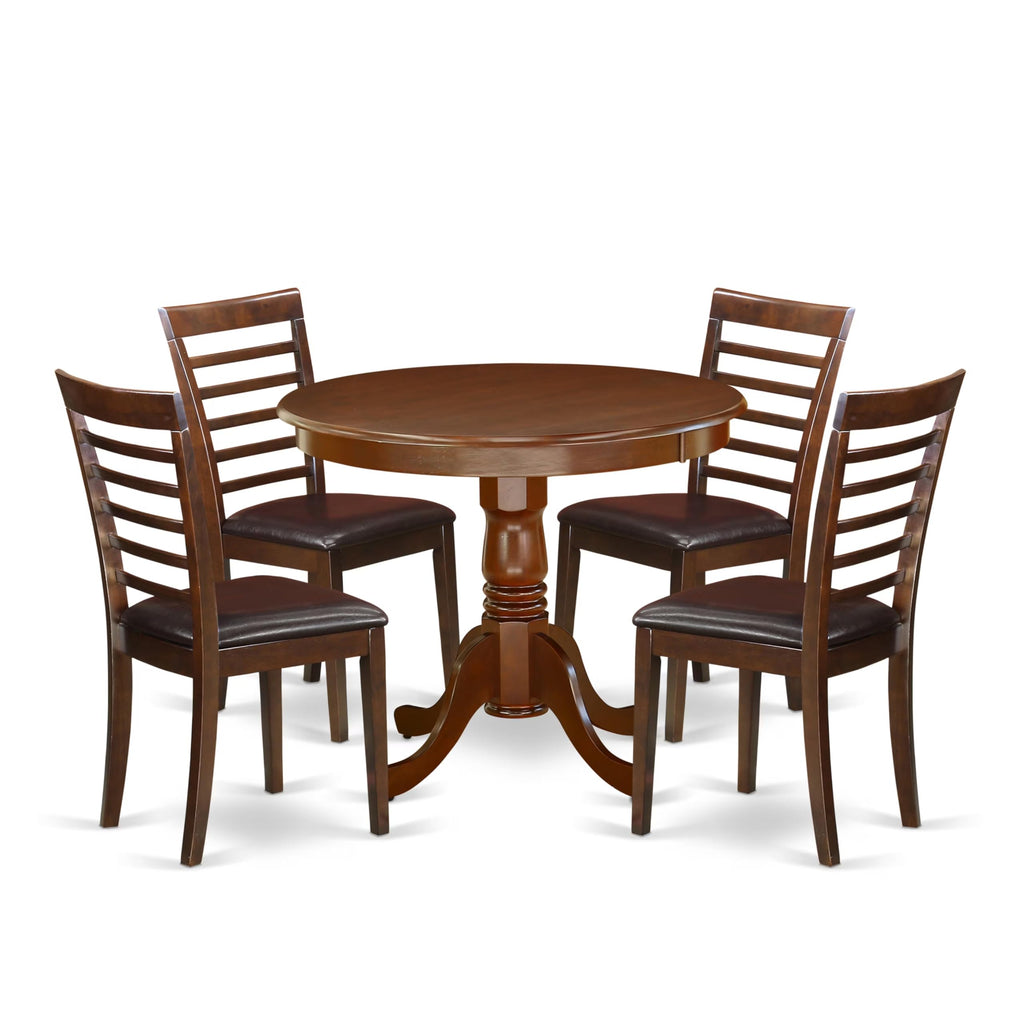 East West Furniture Anml5-Mah-Lc 5 Piece Dining Room Furniture Set Includes A Round Kitchen Table With Pedestal And 4 Faux Leather Upholstered Dining Chairs, 36X36 Inch, Mahogany