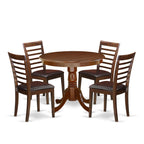 East West Furniture Anml5-Mah-Lc 5 Piece Dining Room Furniture Set Includes A Round Kitchen Table With Pedestal And 4 Faux Leather Upholstered Dining Chairs, 36X36 Inch, Mahogany