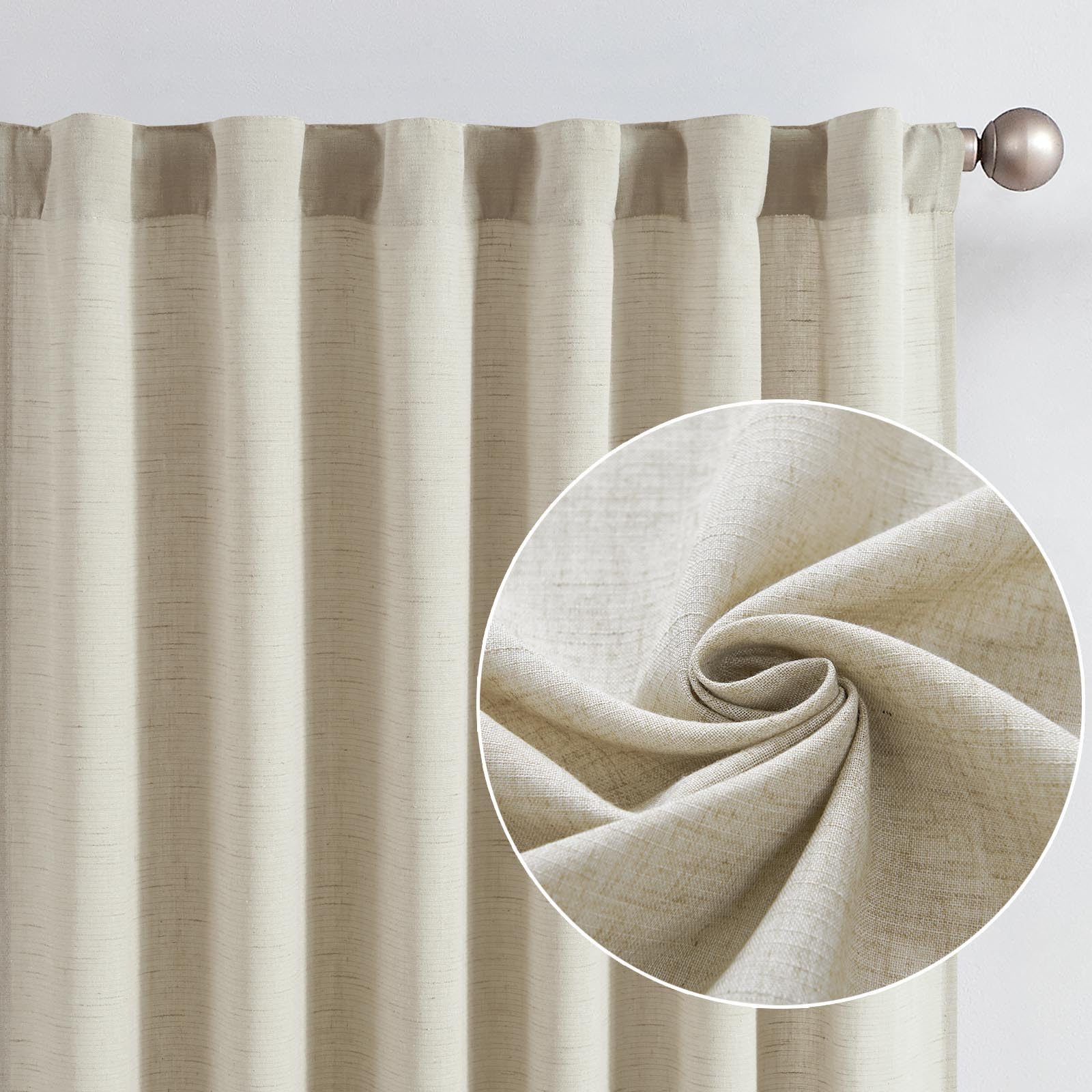 Jinchan Linen Blend Curtain For Living Room 84 Inch Length Extra Wide For Room Divider Oat Curtain Rustic Farmhouse Curtain Rod Pocket Back Tab Light Filtering Bedroom Window Curtain 1 Panel Oat