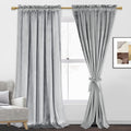 Jiuzhen Silver Grey Velvet Curtains 90 Inches For Living Room - Thermal Insualted Room Darkening Rod Pocket Thick Velvet Window