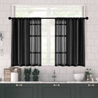 Mrtrees Sheer Tier Curtains Black Short Kitchen Curtains Transparent Light Filtering 36 Inches Long Half Window Treatments Rod P