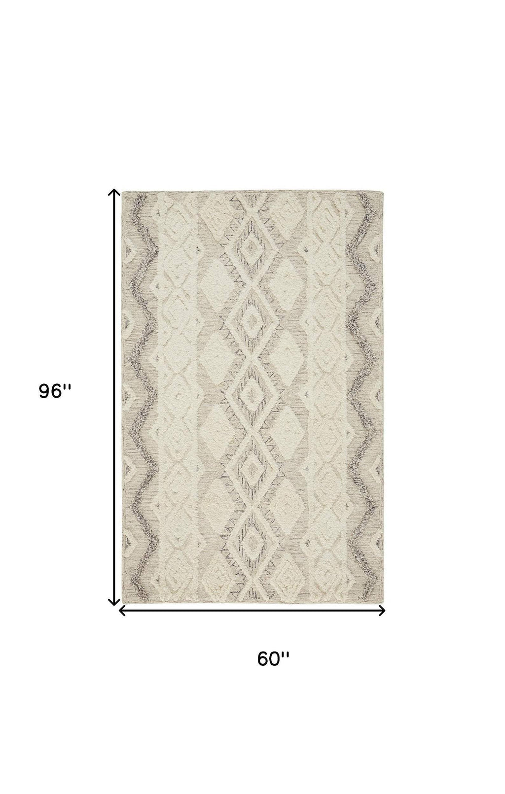 HomeRoots 512776 8 x 10 ft. Ivory Taupe & Gray Wool Geometric Hand Tufted Handmade Stain Resistant Rectangle Area Rug