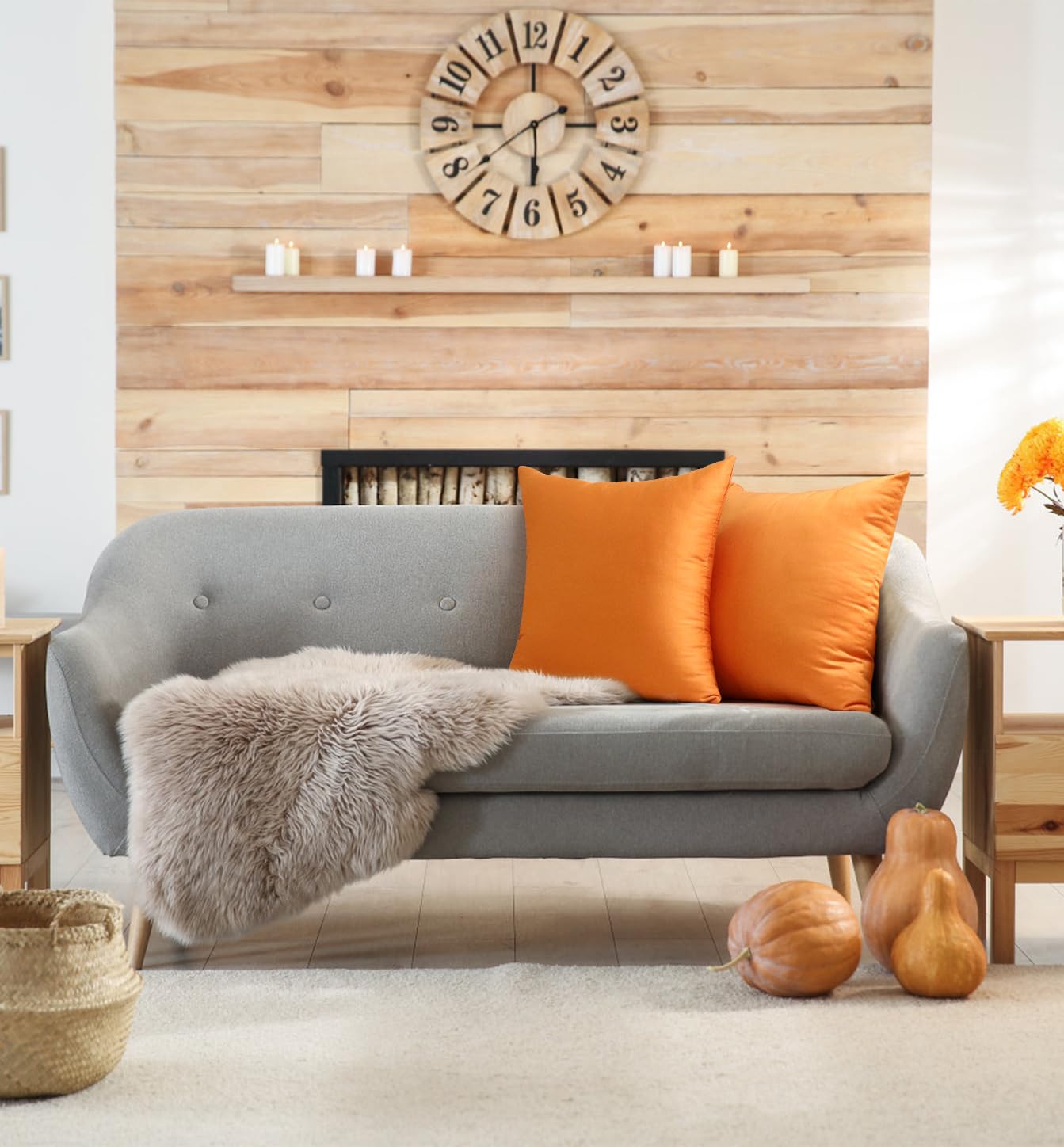 Thmyo 4-Pack 100% Cotton Comfortable Solid Decorative Throw Pillow Case, Square Cushion Cover Pillowcase Sublimation Blank Pillow Covers Diy Throw Pillowcase For Sofa(20X20 Inch/ 50X50Cm,Fall Orange)