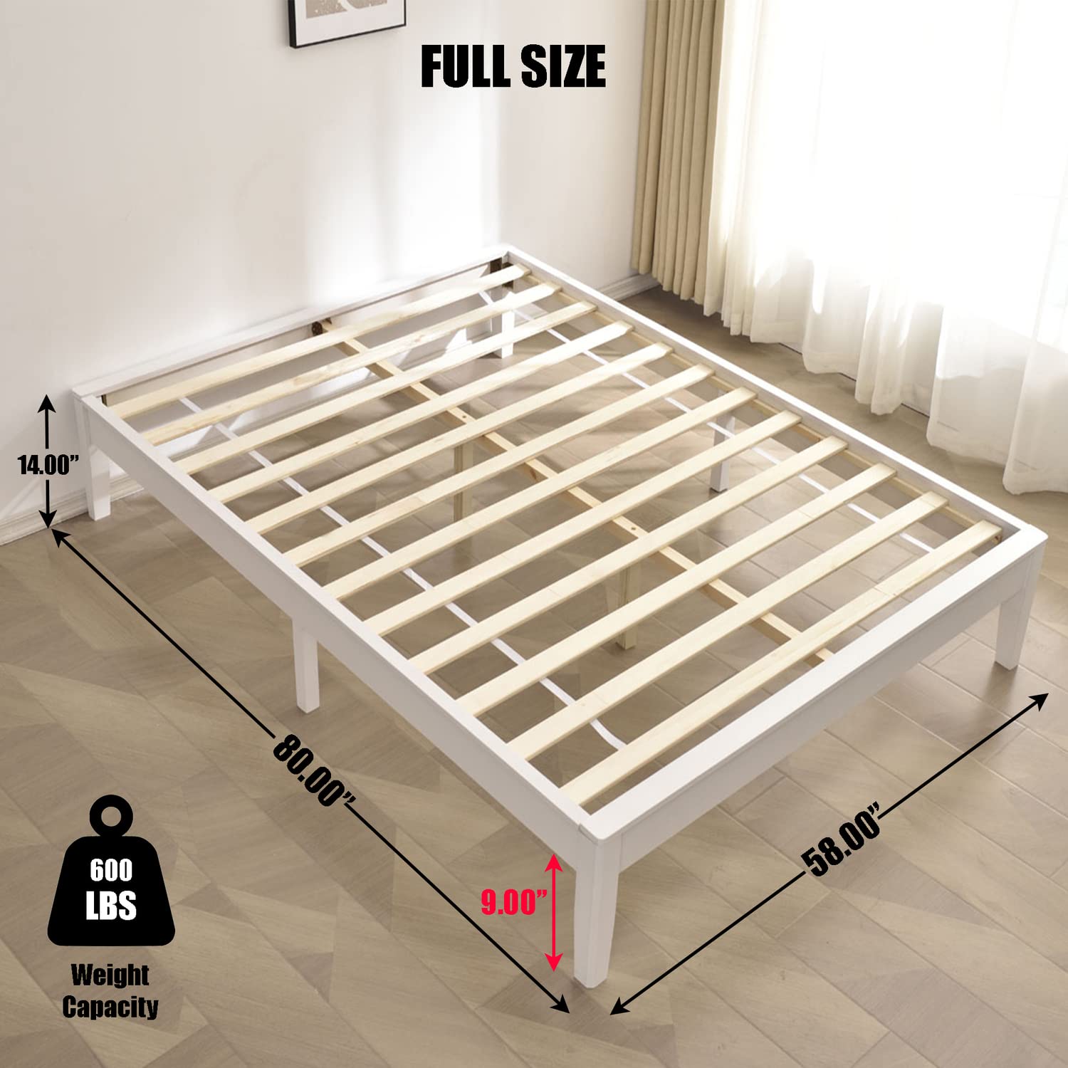 Better Home Products Stella Solid Pine Wood Full Platform Bed Frame in White