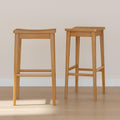 Plank+Beam Smythe Bar Stool, Set of 2, 30, Sturdy Wood Modern Kitchen Bar Height Stool, Saddle Seat Backless Bar Chair, Metal Fo