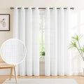 Semi-Sheer White Curtain Panels For Living Room 96 Inches Long Wrinkle Free Linen Textured Look Farmhouse Window Treatment Set F