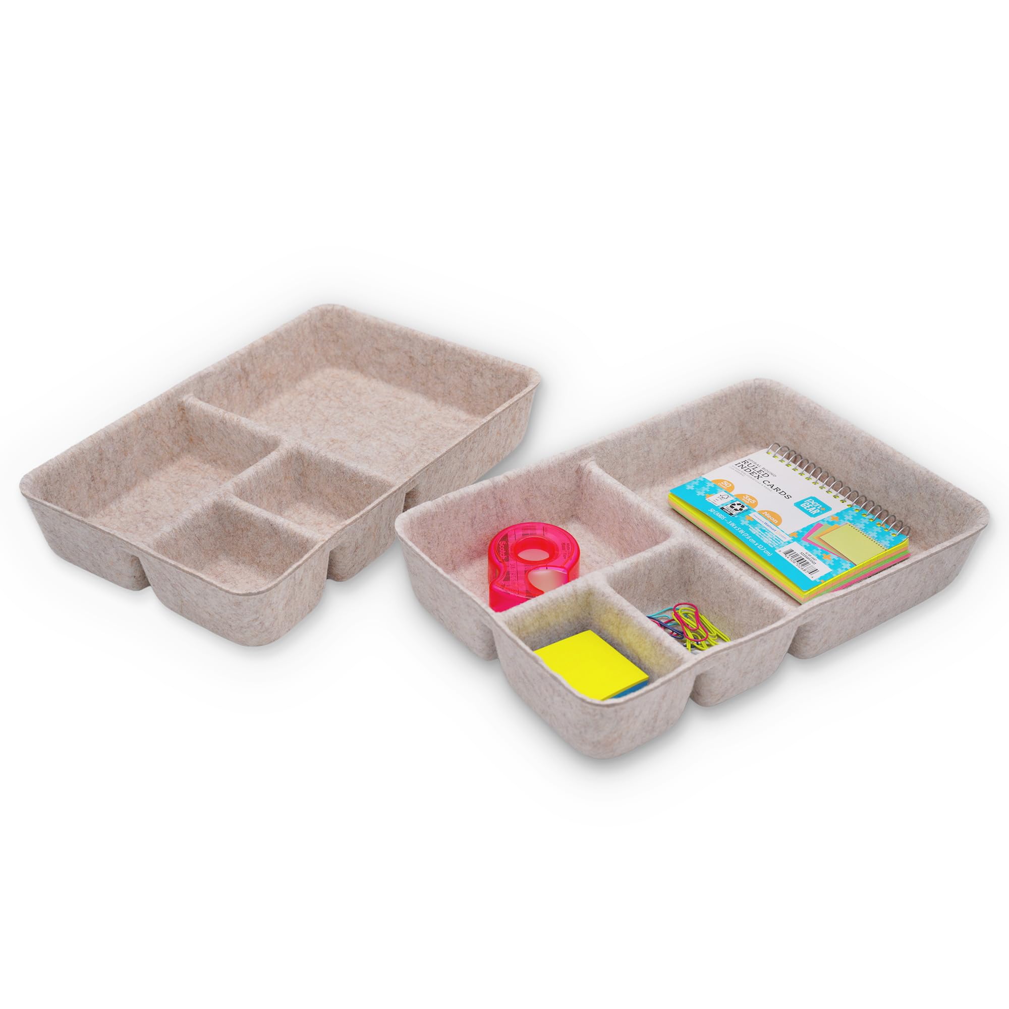 Welaxy Junk Drawer Organizer Bin 4 Compartments Multi-Purpose Decluttering And Sorting Felt Divider Trays For Office Home Dorm B