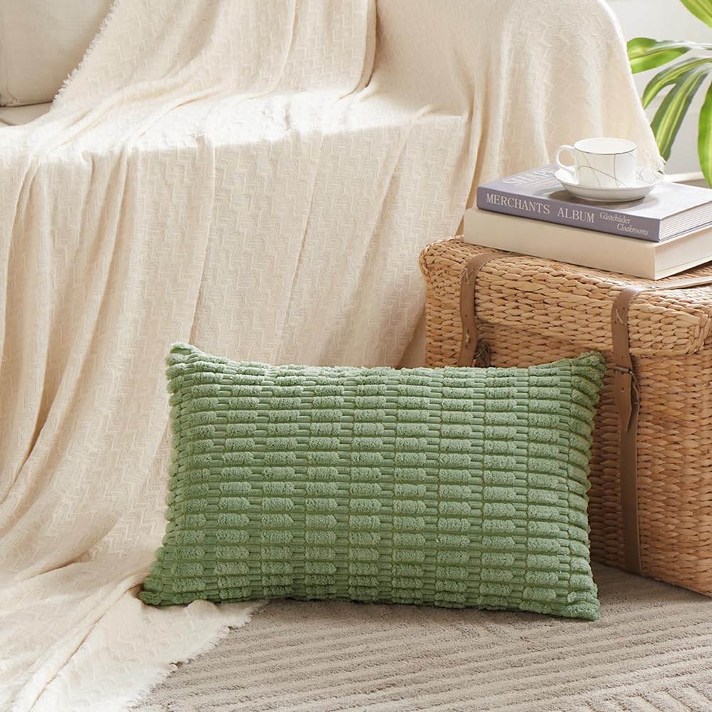 Fancy Homi Sage Green Lumbar Decorative Throw Pillow Covers 12X24 Inch For Living Room Couch Bed Sofa, Rustic Farmhouse Boho Hom
