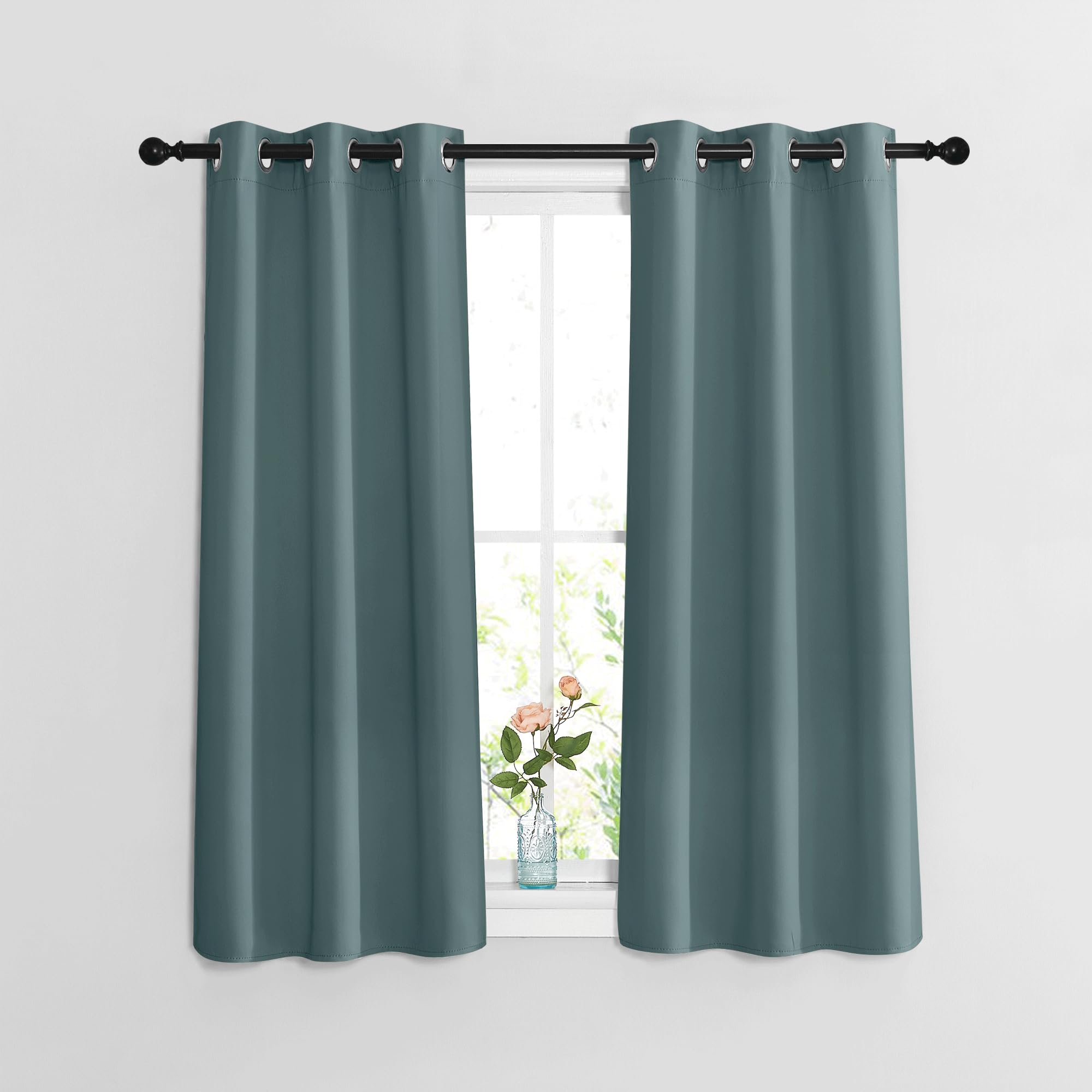 Nicetown Blackout Greyish Blue Curtains For Bedroom - Window Treatment Thermal Insulated Grommet Solid Drapes Light Blocking Sou