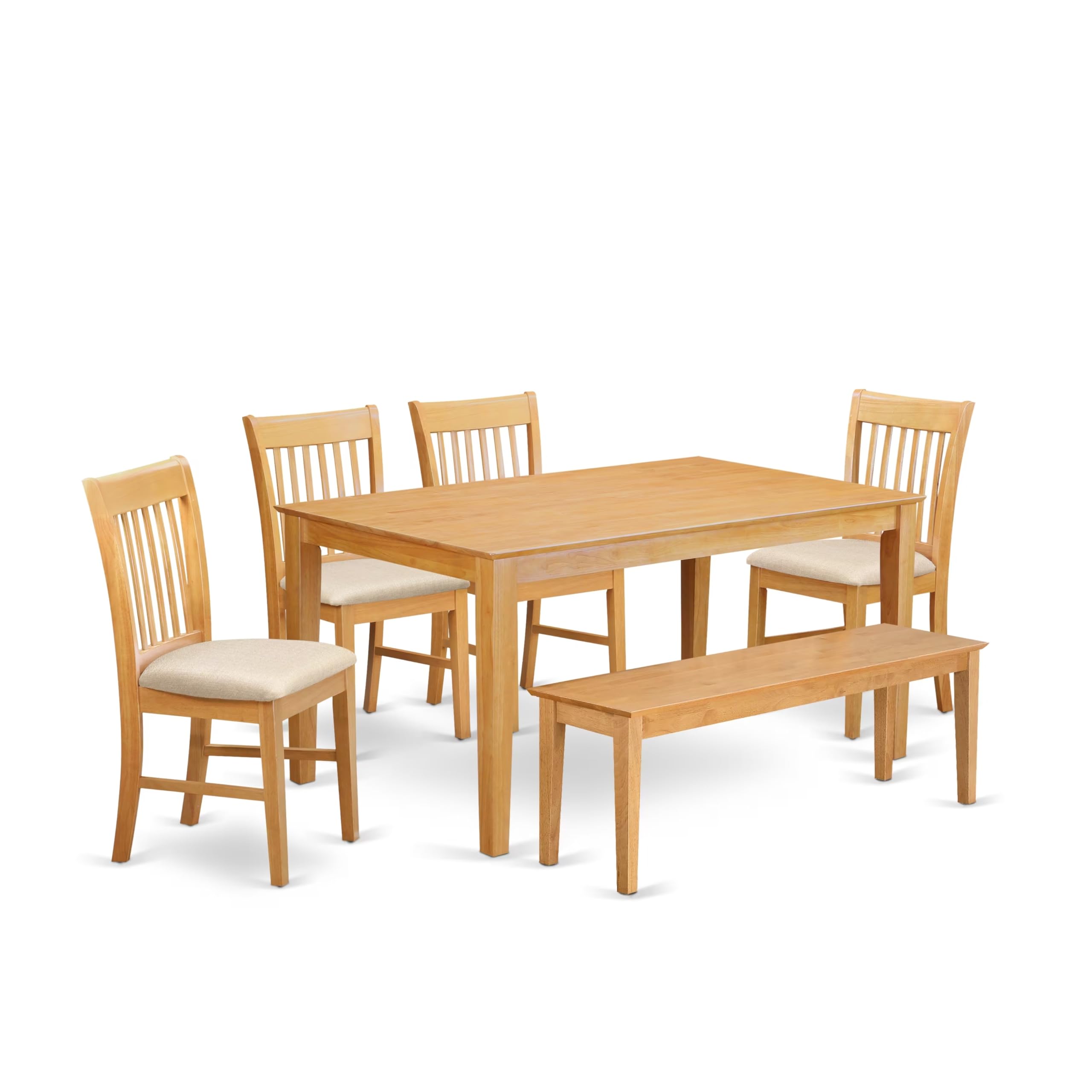 East West Furniture CANO6-OAK-C 6 Piece Kitchen Table & Chairs Set Contains a Rectangle Dining Room Table and 4 Linen Fabric Dining Chairs with a Bench, 36x60 Inch, Oak