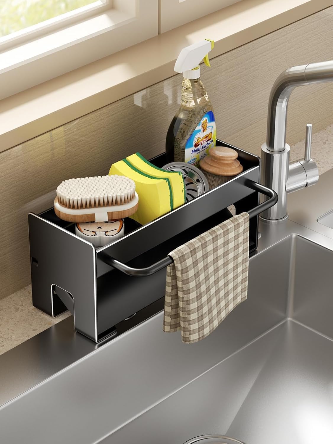 Earthcone Metal Kitchen Sink Organizer Soap Stand With Drain Tray