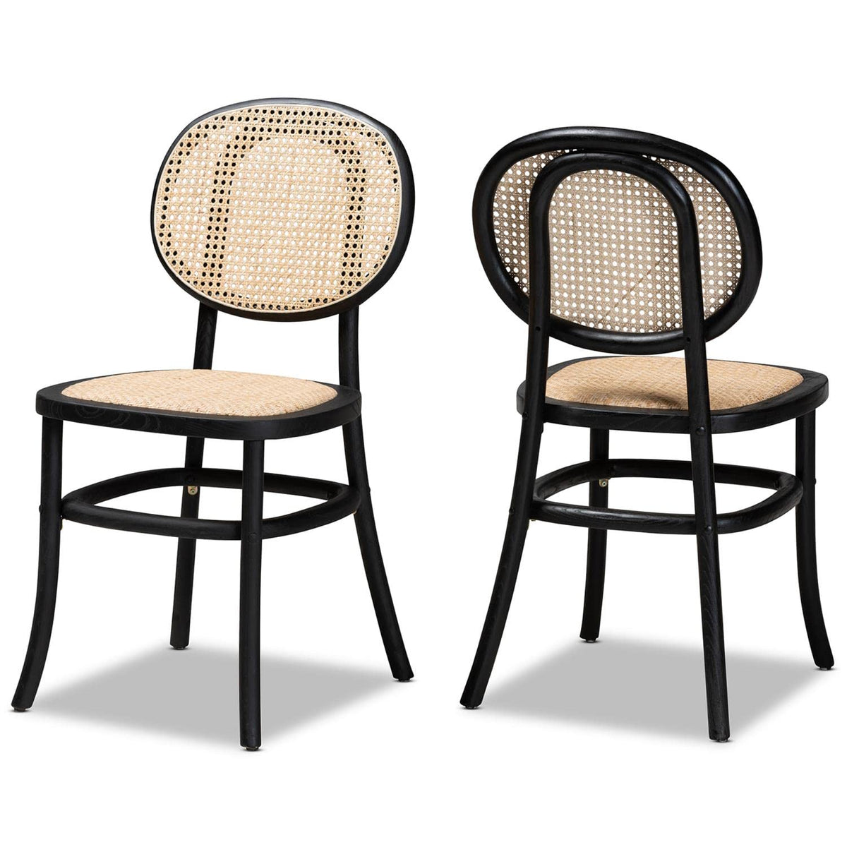 Baxton Studio Garold Brown and Black Wood 2-Piece Cane Dining Chair Set