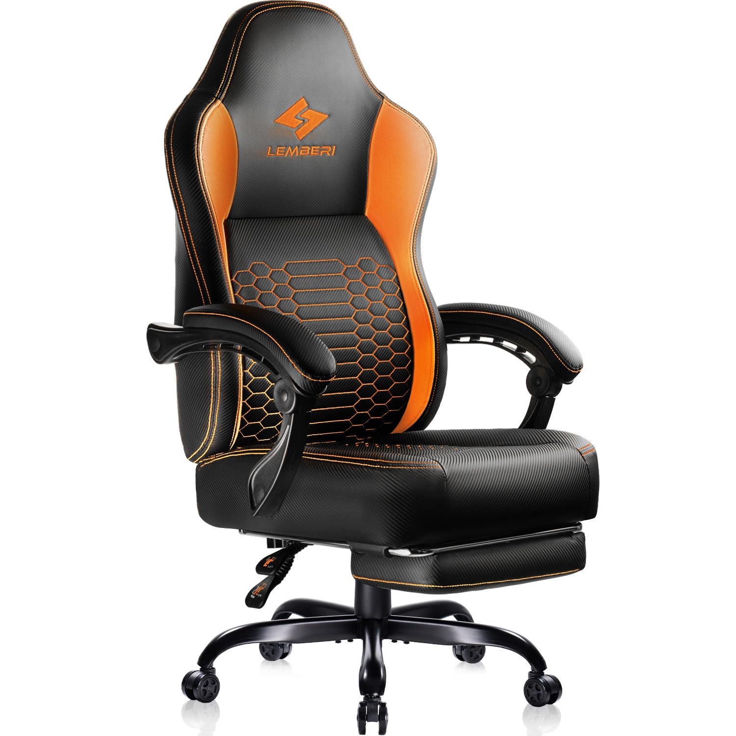 Lemberi Big And Tall Gaming Chair 400Lb Weight Capacity,Gamer Chairs For Adults,Video Game Chair Wth Footrest,Racing Style Computer Gamer Chair With Headrest And Lumbar Support (Orange)
