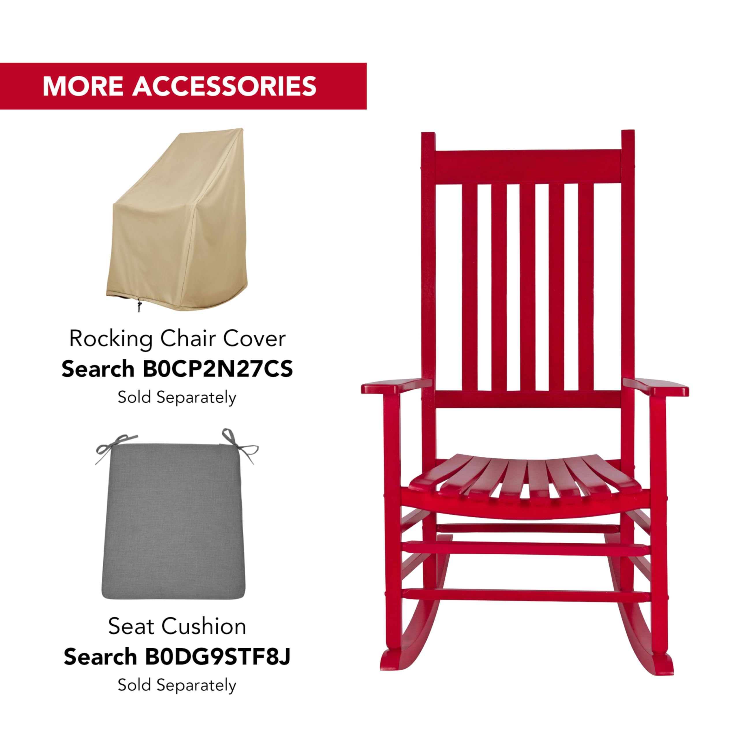 Shine Company Vermont Porch Rocker, High Back Wood Rocking Chair, Chili Pepper