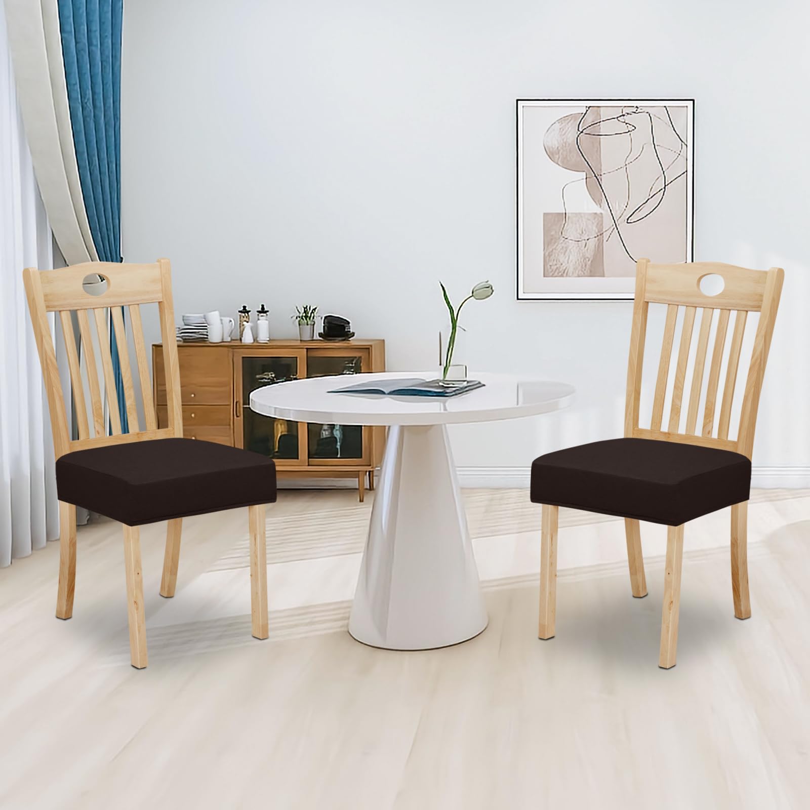 Easy-Going 100% Waterproof Seat Covers For Dining Room Chairs Set Of 2, Stretch Chair Seat Slipcovers Protector Removable And Washable Kitchen Dining Chair Covers, Chocolate