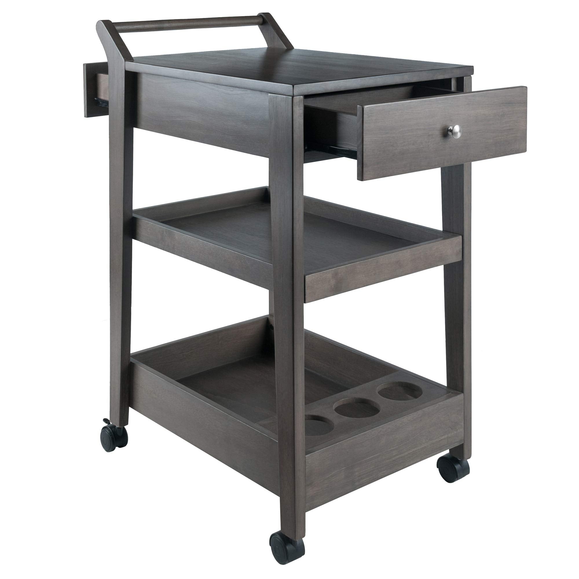 Ergode 'Stunning Natural Finish Mario Utility Cart | Ample Storage | Pull-Out Cutting Board | Towel & Knife Holders | Casters | 33.1'W x 20.4'D x 31.9'H'