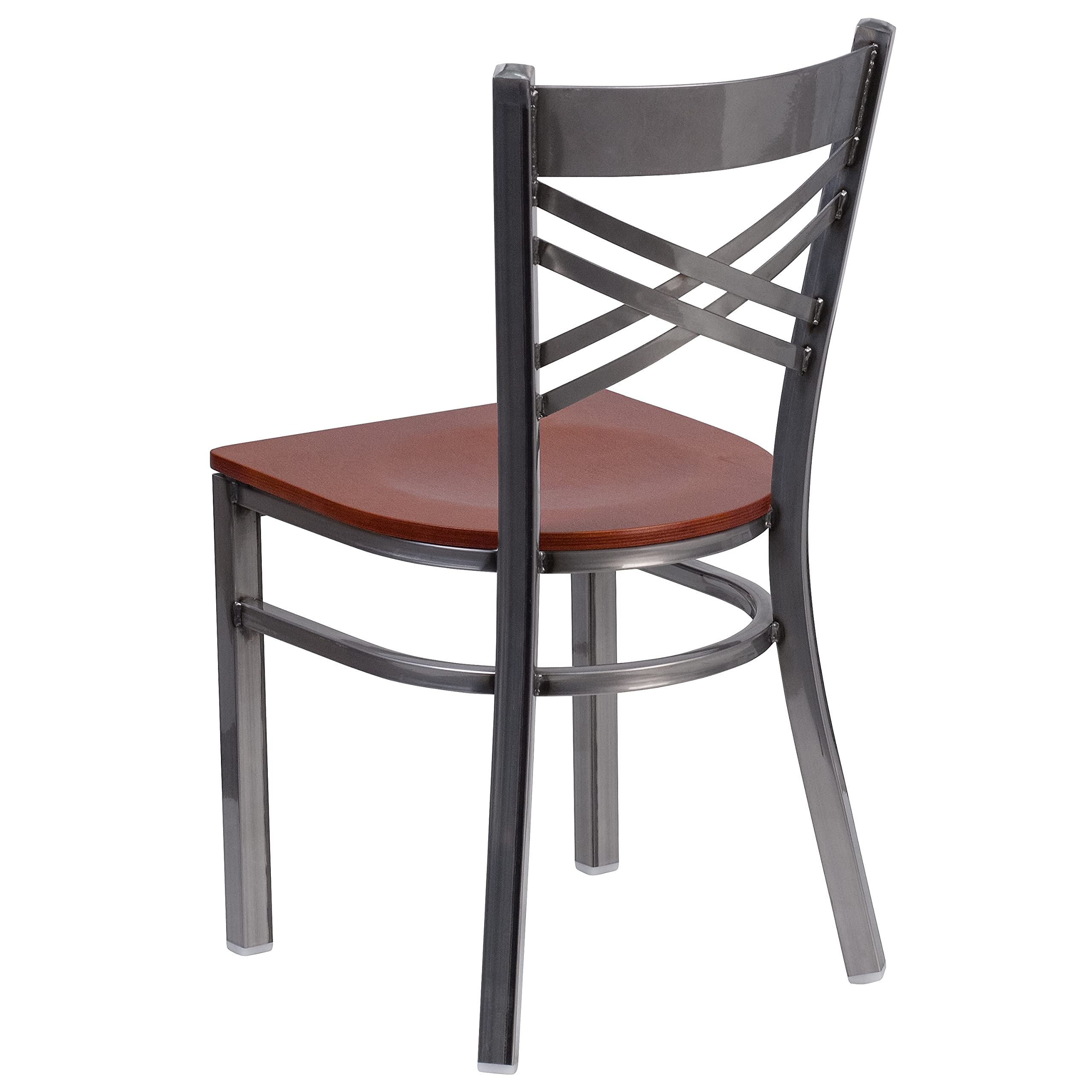 Flash Furniture Hercules Series Clear Coated ''X'' Back Metal Restaurant Chair - Cherry Wood Seat