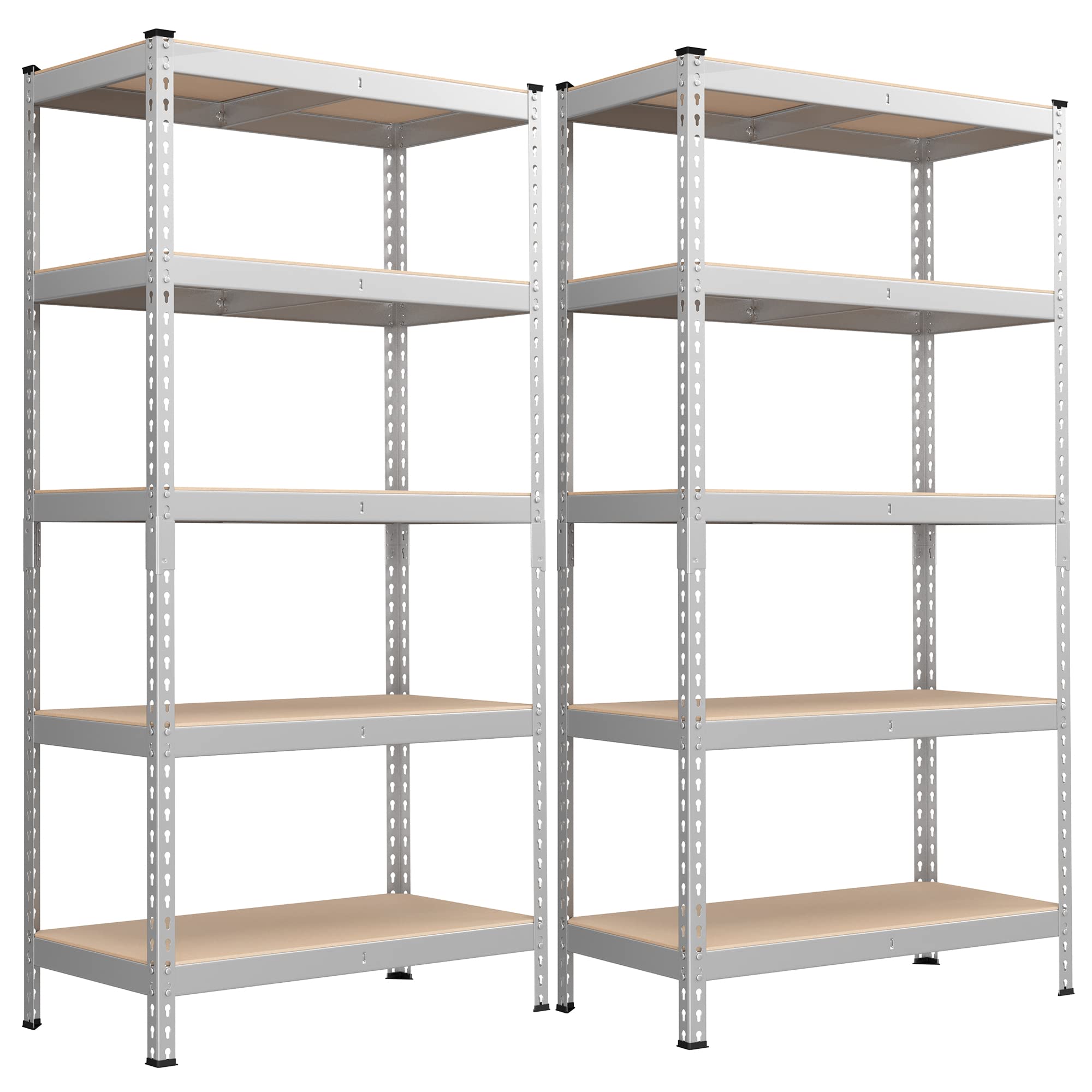 Songmics 5-Tier Storage Shelves, Set Of 2 Garage Storage, Boltless Assembly, Adjustable Shelving Units, 17.7 X 35.4 X 70.9 Inches, Load 1929 Lb Each, Shed Warehouse Basement, Silver Uglr450E02
