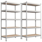 Songmics 5-Tier Storage Shelves, Set Of 2 Garage Storage, Boltless Assembly, Adjustable Shelving Units, 17.7 X 35.4 X 70.9 Inches, Load 1929 Lb Each, Shed Warehouse Basement, Silver Uglr450E02