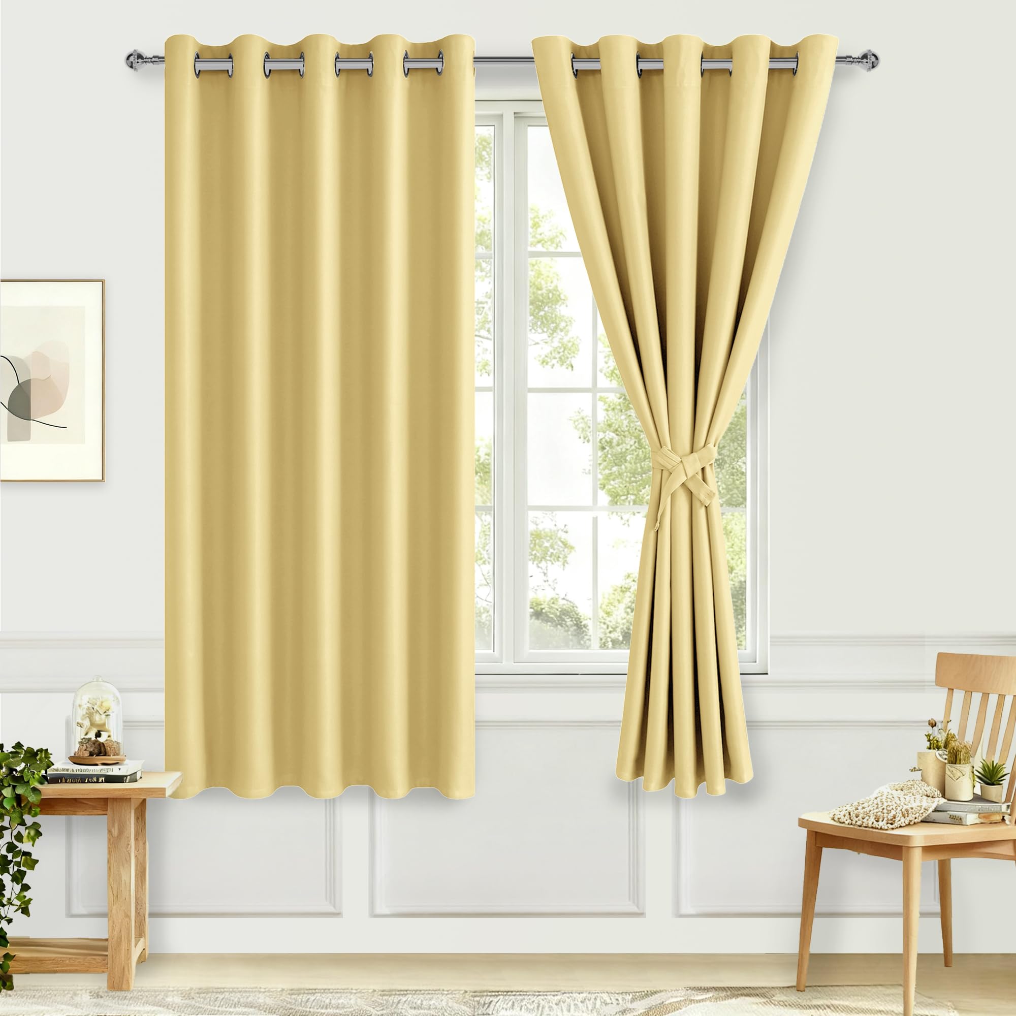 Hiasan Blackout Curtains for Bedroom, 60 x 63 Inches Length - Thermal Insulated & Energy Saving Window Curtains for Living Room,