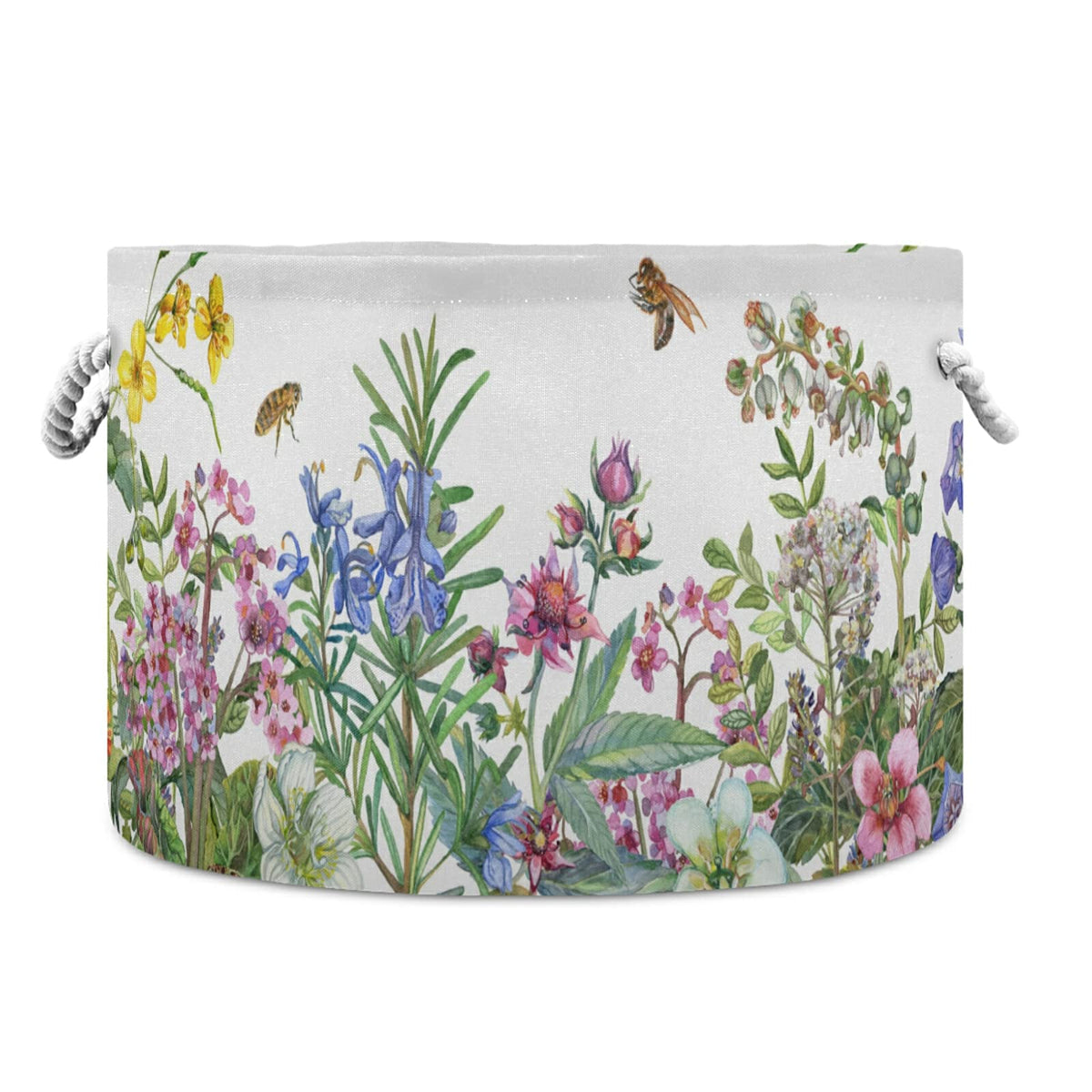 Wellday Cotton Rope Basket Wildflowers Baby Laundry Basket For Blankets Toys Storage Basket