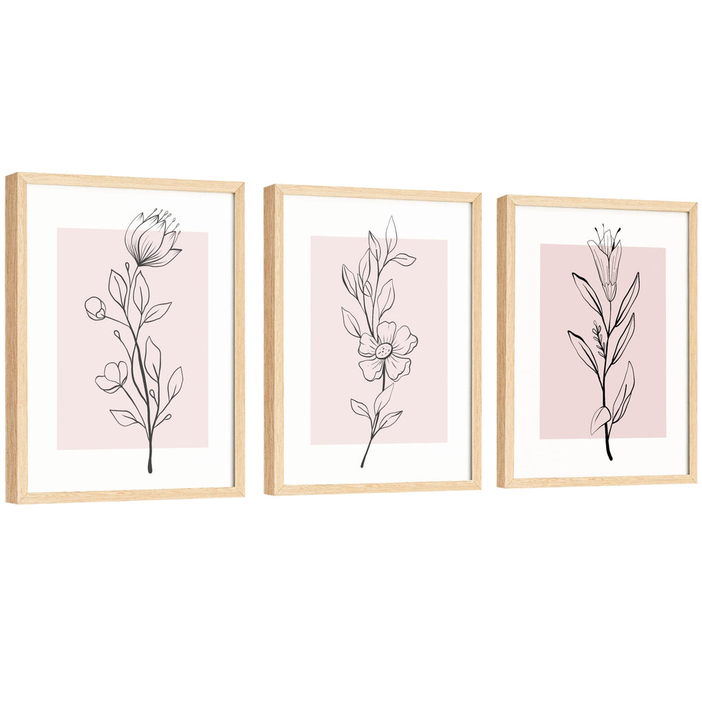 EXCOOL CLUB Pink Botanical Wall Art - 12x16 Pink Flower Wall Art Blush Floral Prints, Minimalist Plant Line Art Poster, Light Pi