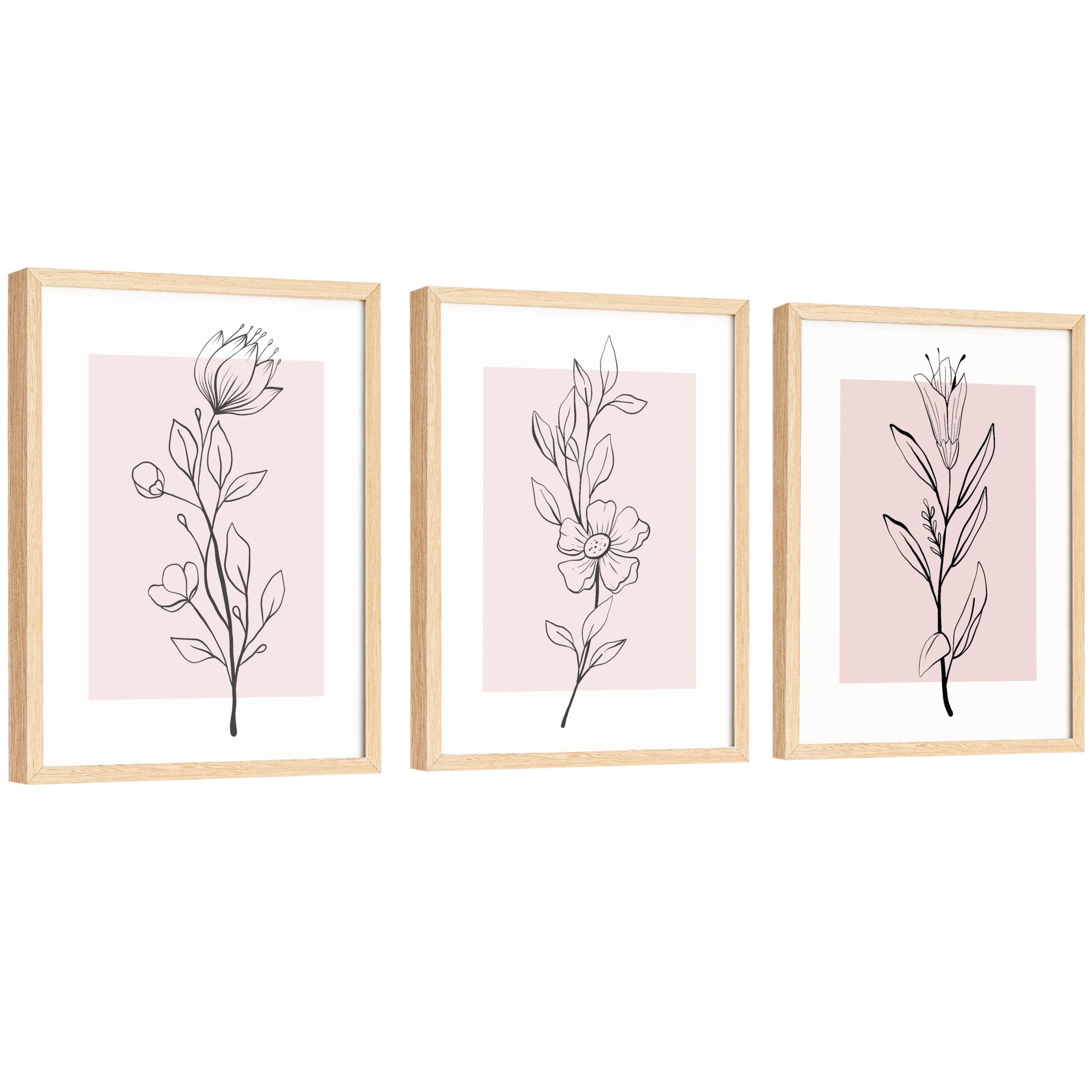 EXCOOL CLUB Pink Botanical Wall Art - 12x16 Pink Flower Wall Art Blush Floral Prints, Minimalist Plant Line Art Poster, Light Pi