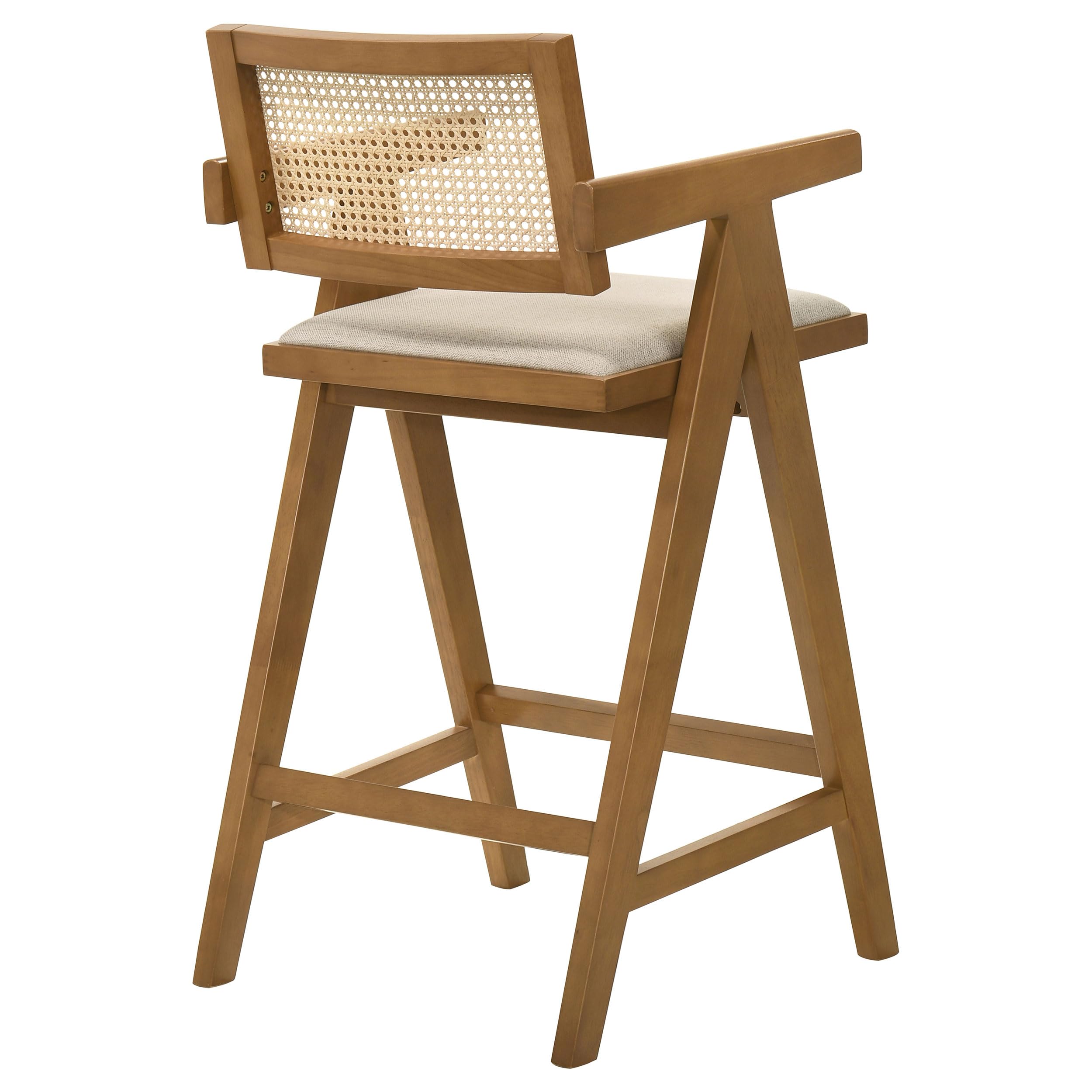 Coaster Home Furnishings Kane Solid Wood Bar Stool with Woven Rattan Back and Upholstered Seat Light Walnut (Set of 2)