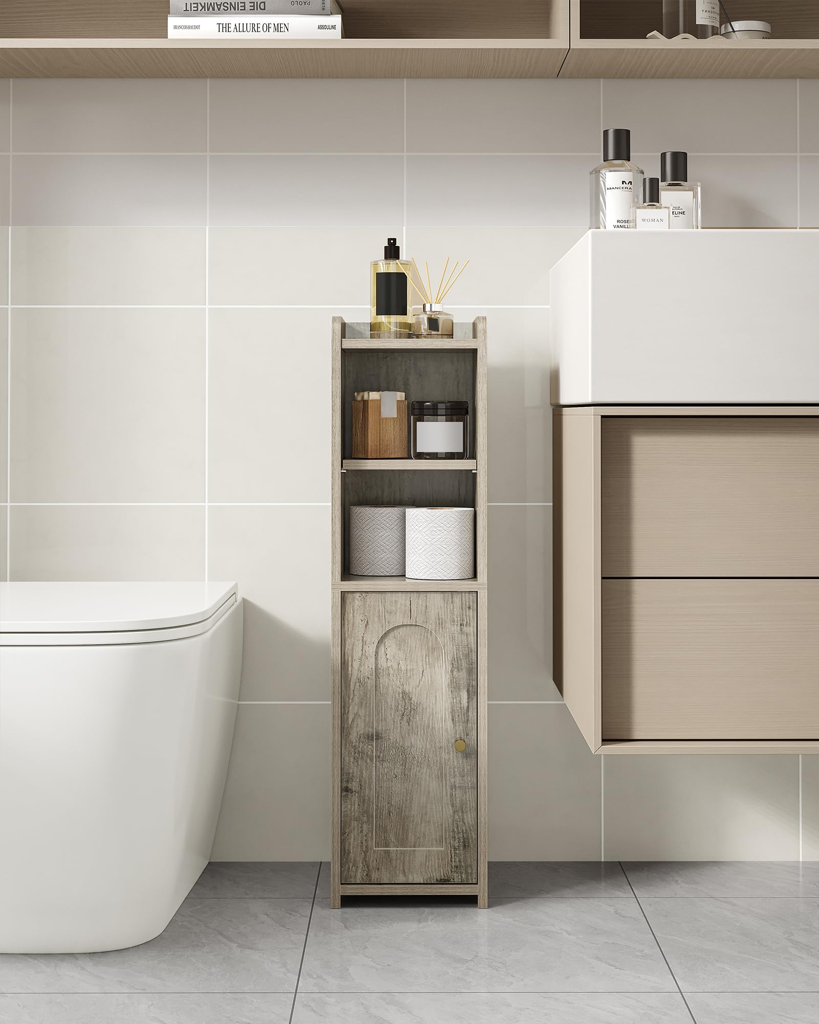 Hzuaneri Bathroom Storage Cabinet, Corner Floor Cabinet with Doors and Adjustable Shelf, Narrow Toilet Paper Cabinet, Bathroom O