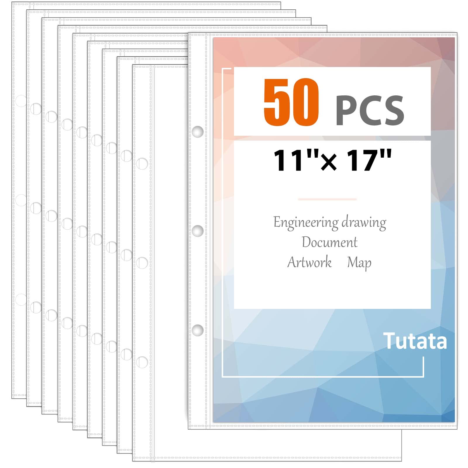 Page Protector For 11X17 Paper, 50 Pack, Tabloid Size Sheet Protectors, 11X17 Binder Sleeves