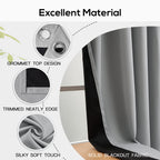 Grey Full Shade Curtain Panels, Thermal Insulated & Energy Efficiency Window Draperies For Guest Room, Full Blackout Curtains &